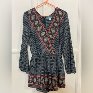 Buttons Geometric Print Bohemian Long Sleeve Romper Women’s‎ Size M